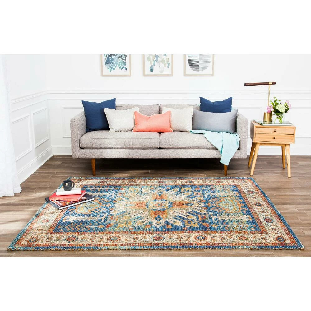 World Market Blue and Orange Distressed Jute Blend Sahand Area Rug - Image 2