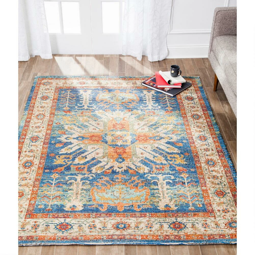 World Market Blue and Orange Distressed Jute Blend Sahand Area Rug - Image 5