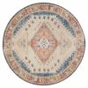 World Market Round Ivory and Red Distressed Jute Blend Beso Area Rug