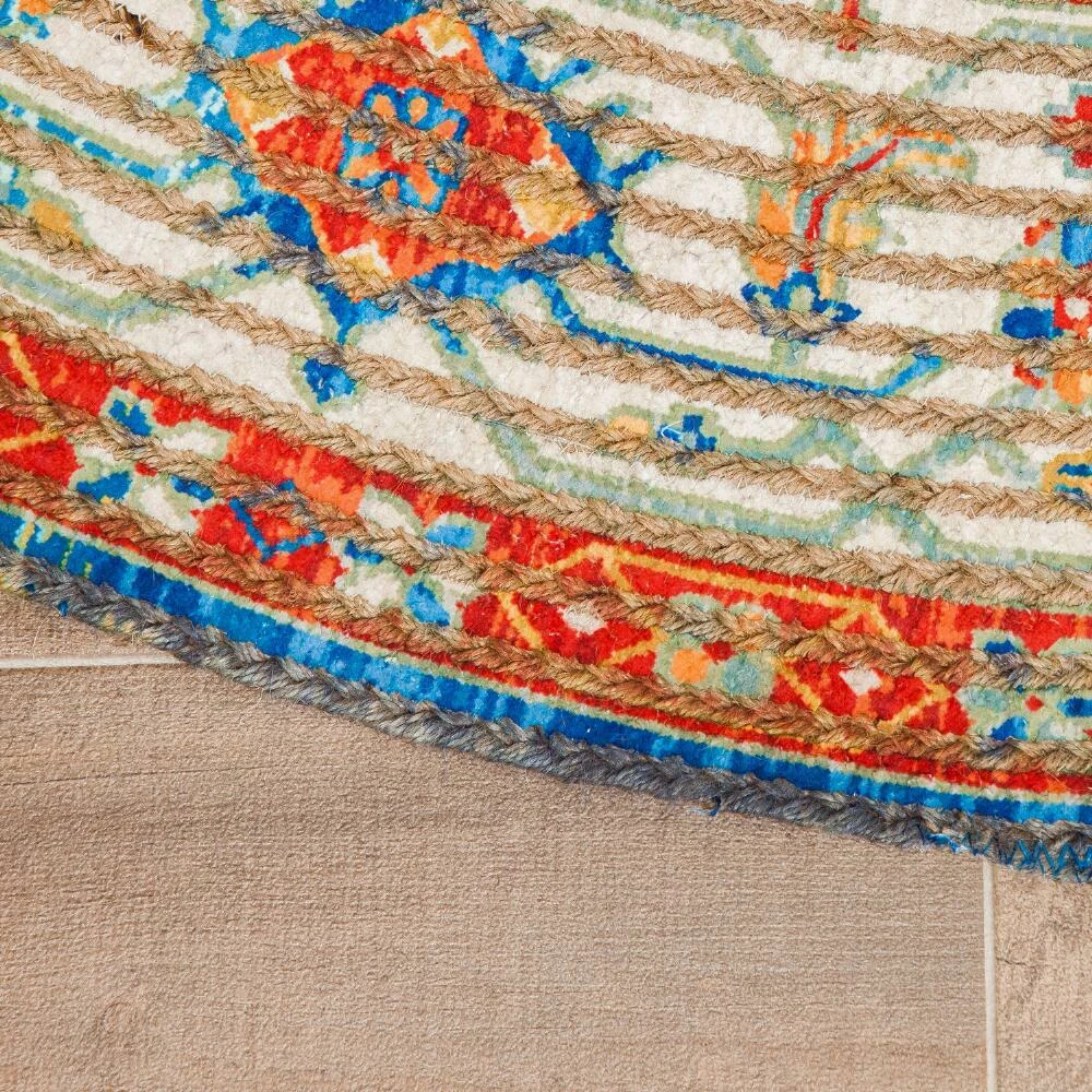 World Market Round Blue and Orange Distressed Jute Blend Sahand Area Rug - Image 2