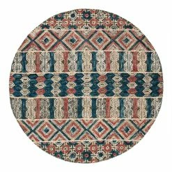 World Market Round Gray and Navy Geometric Tufted Wool Harper Area Rug