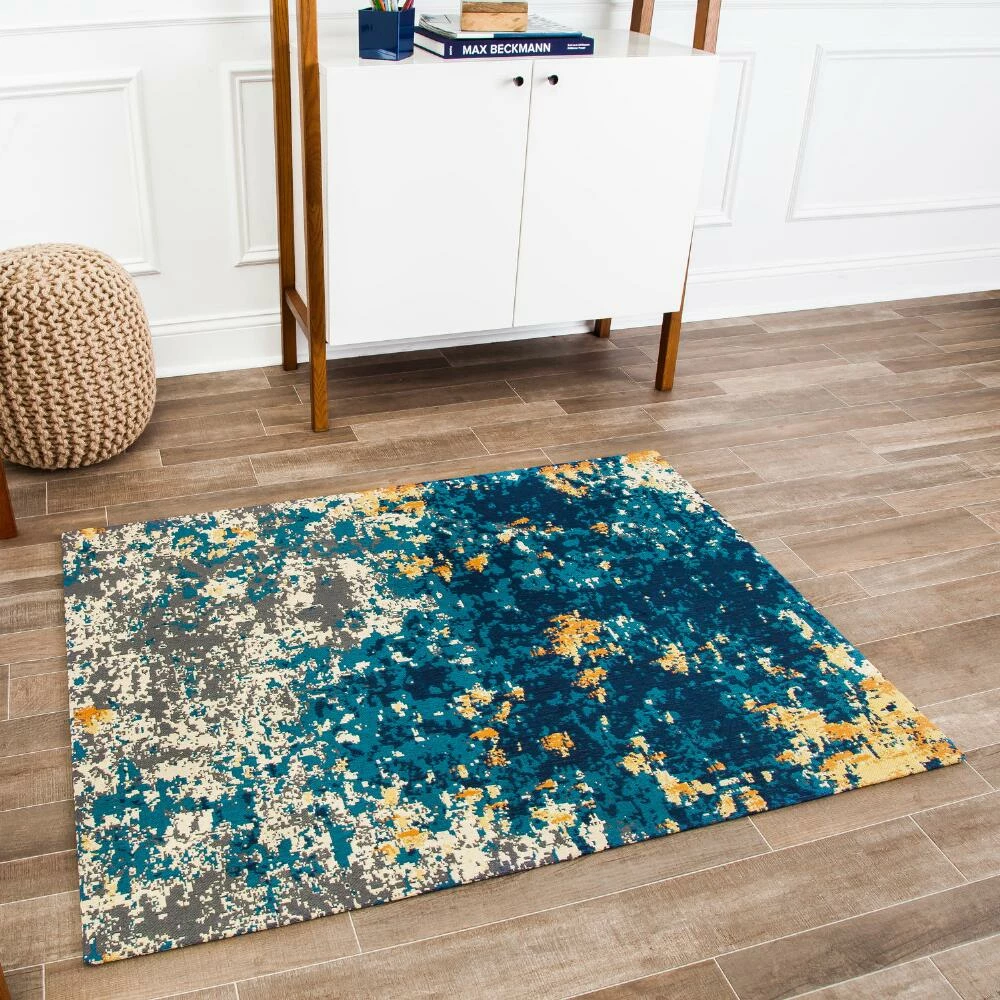 World Market Blue And Orange Abstract Office Chair Mat - Image 3