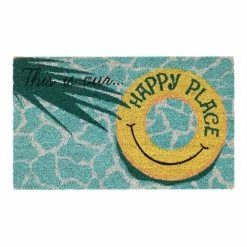 World Market Aqua and Yellow Happy Place Coir Doormat