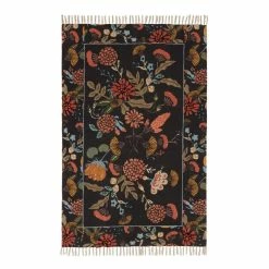 World Market Jaipur Black And Sage Floral Embroidered Cotton Area Rug