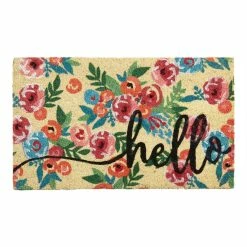 World Market Hello Floral Coir Doormat